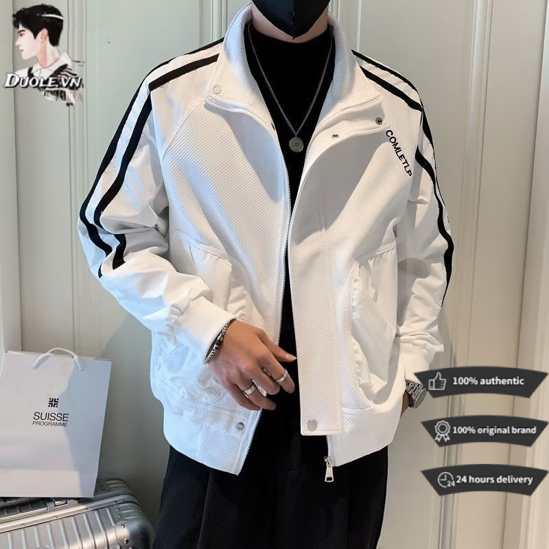 【2 Màu】áo khoác nam fashion unisex tay dài cổ vuông phong cách harajuku nhật bản mới cho nam cảm nhận nâng cao đơn giản cảm giác thiết kế nhỏ sọc trang chủ thư nhiều túi trang chủ hàng trăm tình nhân tương tự