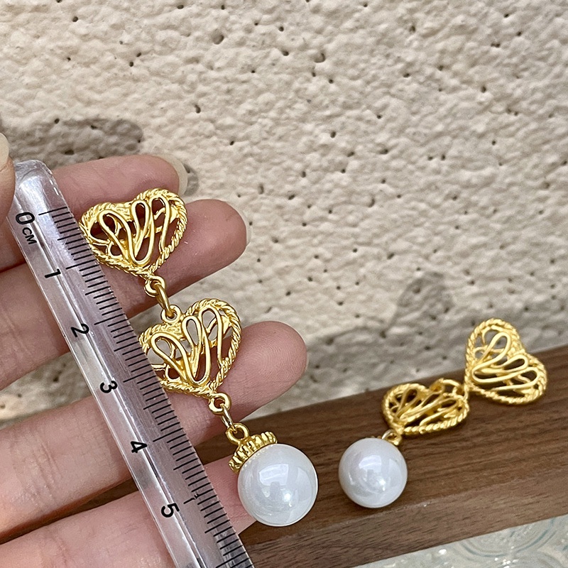 Bông Tai Mạ Bạc 925 Hình Trái Tim Đính Ngọc Trai Phong Cách Hàn Quốc Thời Trang