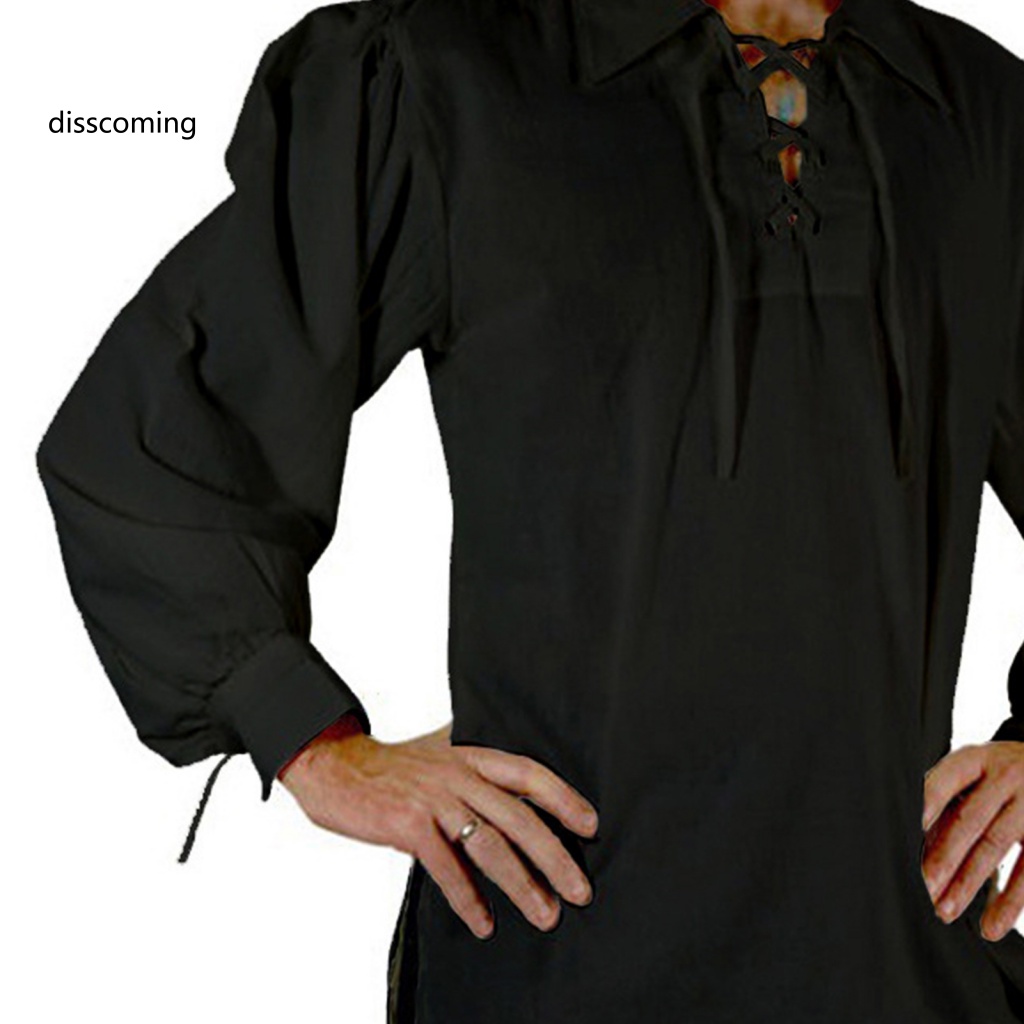 Áo Thun SL SL SL SL SL SL SL SL| Áo Sơ Mi Tay Dài Màu Trơn Dáng Rộng Cột Dây Hóa Trang Thời Phục Hưng Cho Nam