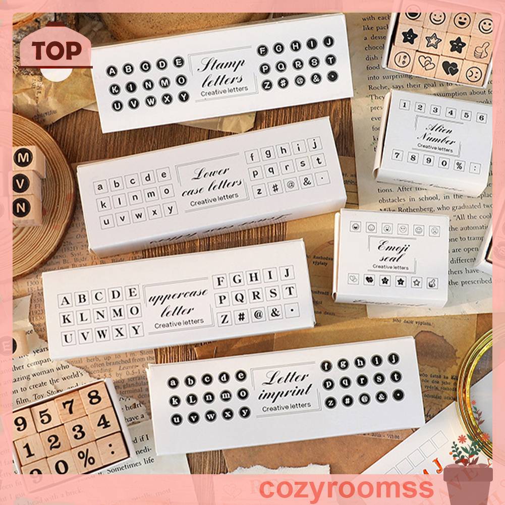 Bộ 30 Con Dấu Gỗ In Chữ Cái Và Số Trang Trí Thẻ