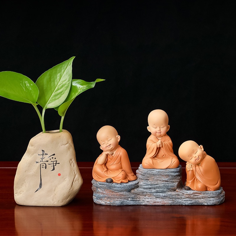 Mô Hình Tiểu Cảnh "Bộ 12 Tượng Chú Tiểu Mini" Trang Trí Sen Đá, Sân Vườn/ Chậu Cây, DYI, Terrarium