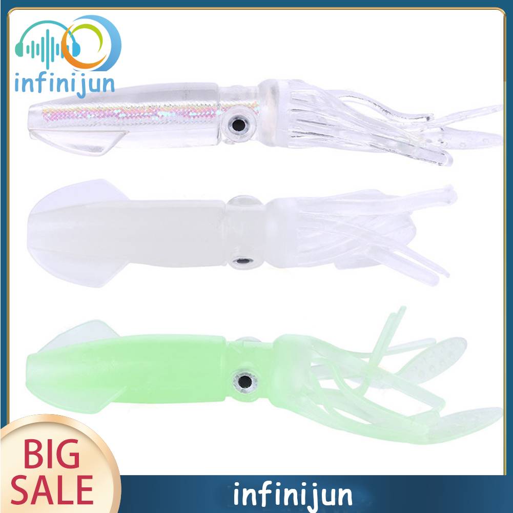 Set 5 Mồi Câu Cá Giả Hình Con Mực Dạ Quang 10cm 8g Mềm Mại