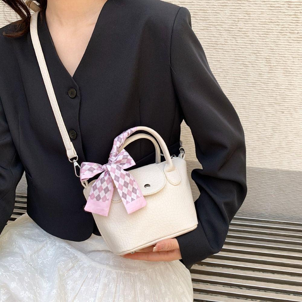 Túi Da Pu Đeo Chéo Mini Có Khóa Kéo Phối Khăn Lụa Thời Trang Cho Nữ