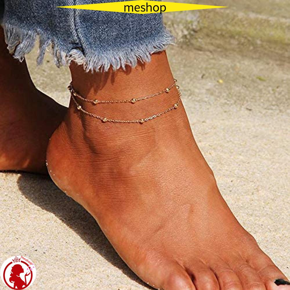 ME Lắc Chân Mạ Bạc Đính Hạt Nhiều Lớp Thời Trang Mùa Hè Cho Nữ