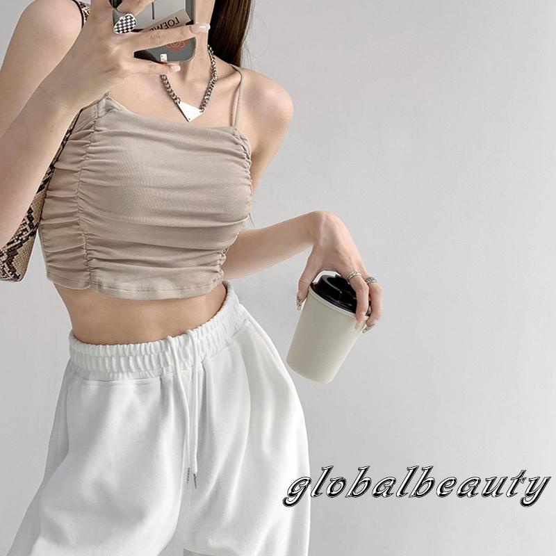 Áo Croptop Hai Dây Có Mút Đệm Màu Trơn Thời Trang Mùa Hè Dành Cho Nữ