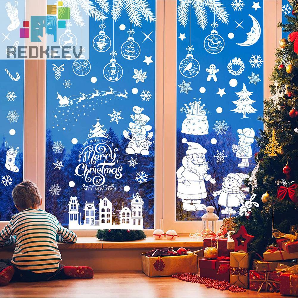 Set 9 Miếng Dán Tĩnh Điện Trang Trí Cửa Sổ Chủ Đề Giáng Sinh