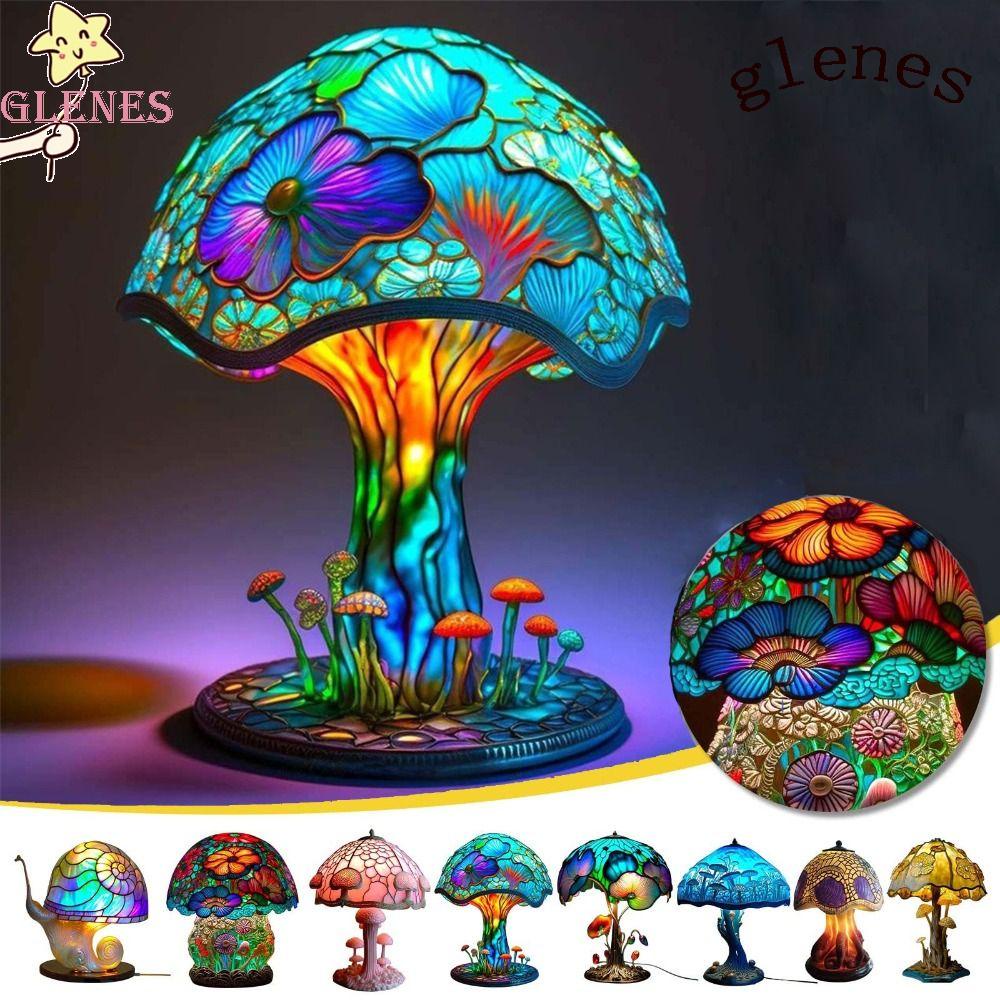 Glenes Đèn Để Bàn Hình Nấm Bằng Nhựa Resin Phát Quang Siêu Bền Trang Trí Nội Thất