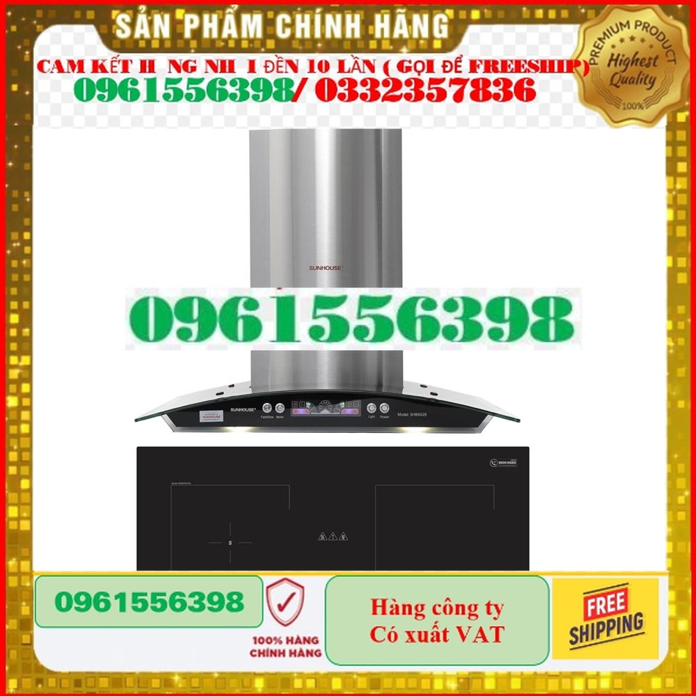 [hàng chính hãng] Combo Bếp đôi điện từ hồng ngoại Sunhouse MAMA MMB9100VN + Máy hút mùi kính cong Sunhouse SHB6626