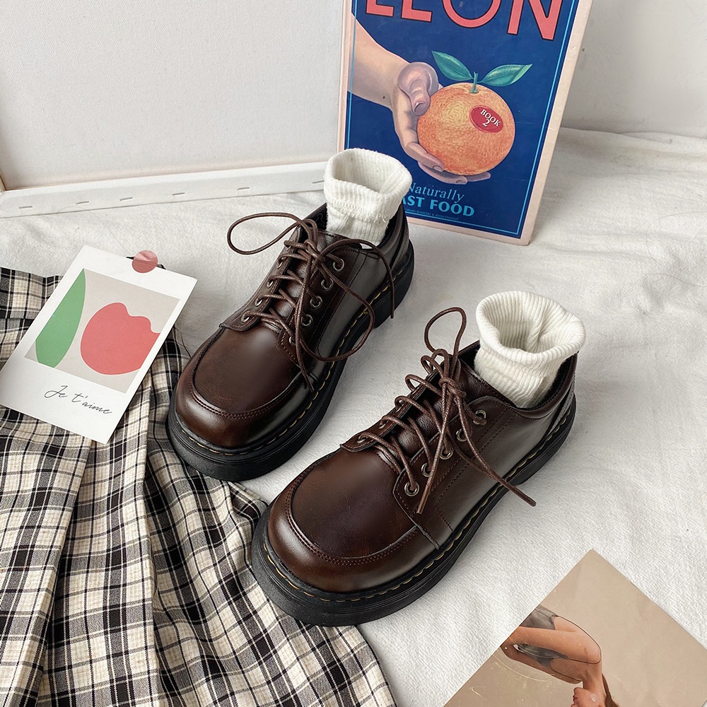Giày Da Đế Dày Phong Cách Thời Trang Hàn Quốc Dành Cho Nữ