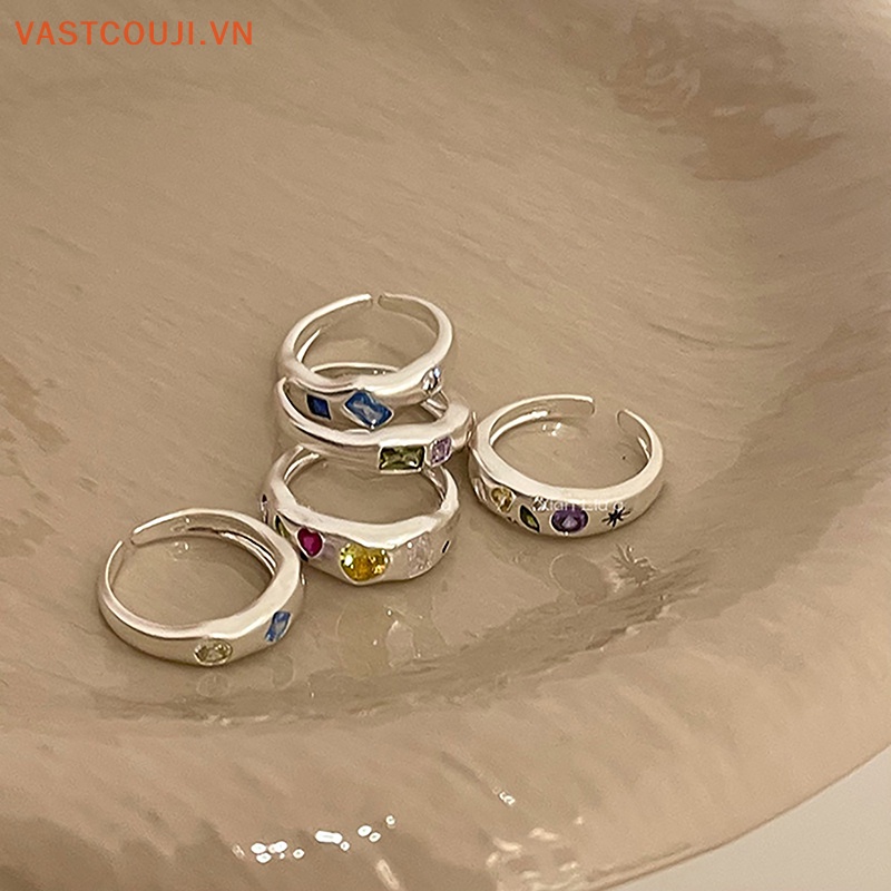 Nhẫn Hở Đính Đá Zircon Nhiều Màu Tùy Chỉnh Phong Cách Hip Hop Thời Trang Cho Nữ