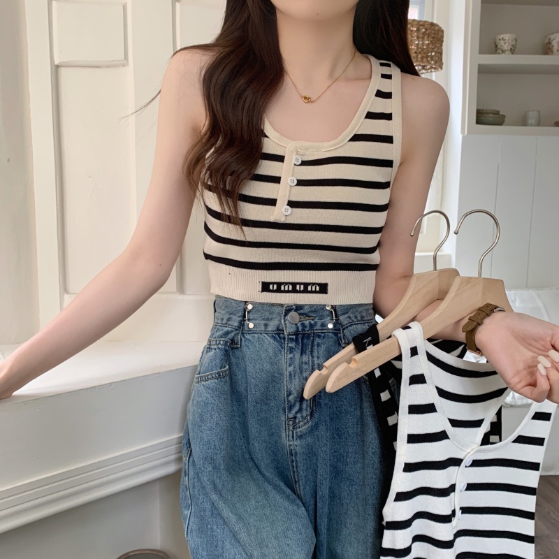 NZN Áo Len Không Tay Cổ Chữ U Họa Tiết Kẻ Sọc Thời Trang Mới Cho Nữ