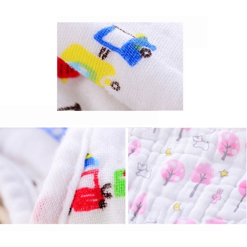 Yếm xô cho bé vuông 6 lớp cúc bấm 2 mặt chữ U màu trắng dày dặn siêu thấm hút