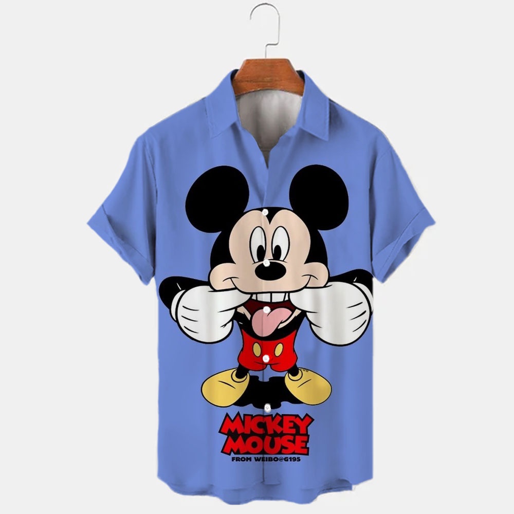DISNEY Áo Sơ Mi Nam Tay Ngắn In Hình Chuột Mickey 3d Thời Trang