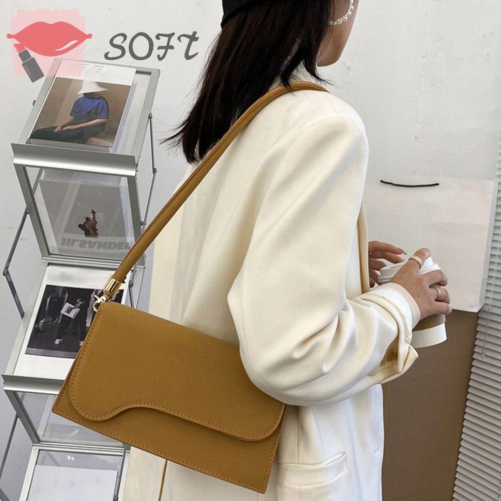 SOFTNESS Túi Xách Da PU Màu Trơn Cỡ Lớn Thời Trang Cho Nữ