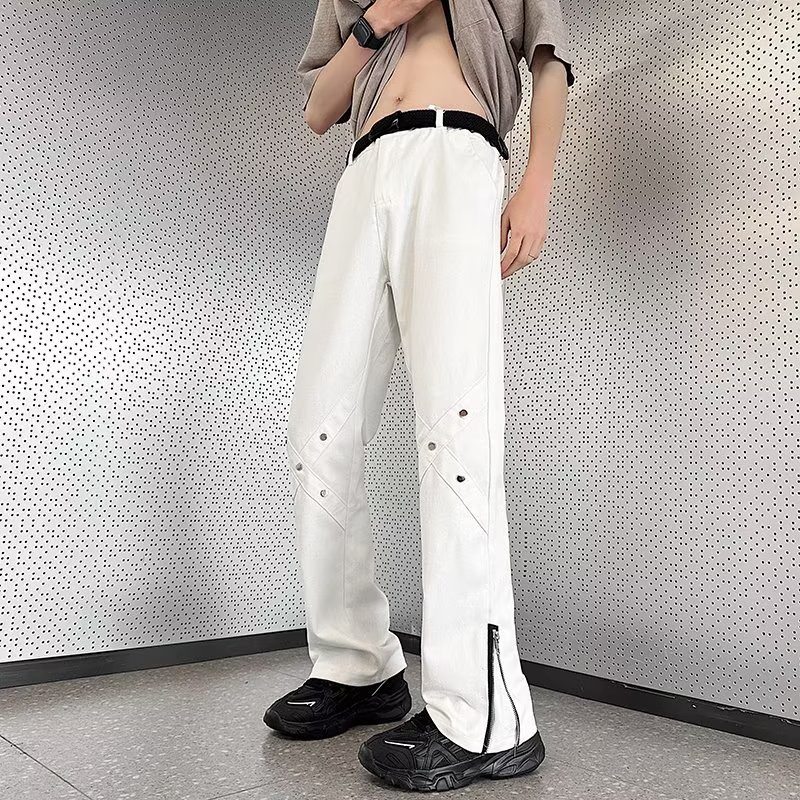 Quần Dài Dáng Suông Rộng Màu Đen Có Khóa Kéo Phong Cách Thời Trang Đường Phố Mỹ Cho Nam Giới