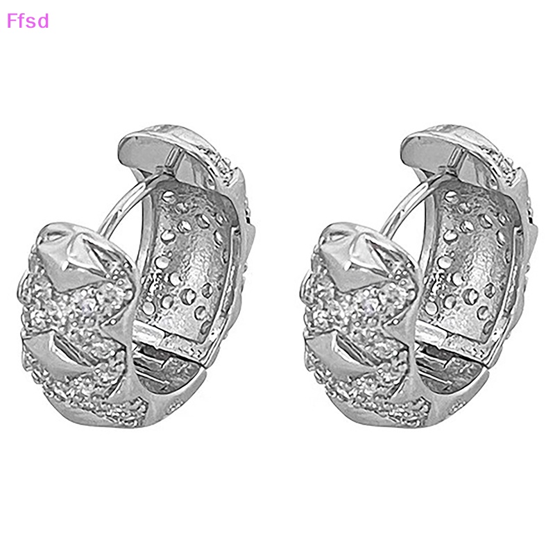 1 Đôi Bông Tai Vòng Tròn Đính Đá Zircon Lấp Lánh Đơn Giản Thời Trang Cho Nữ