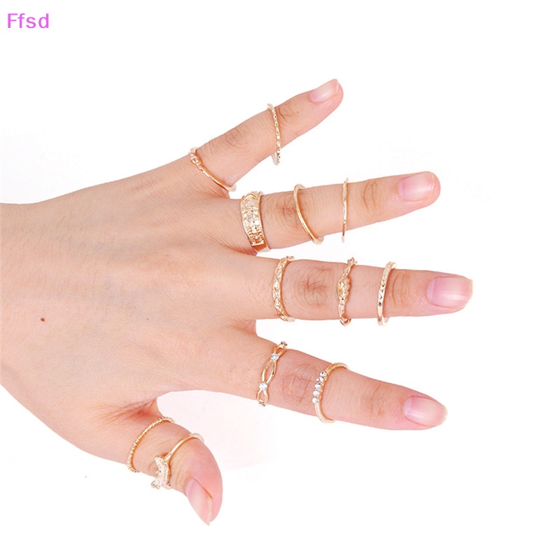 {Ffsd} Bộ 12 Nhẫn Đeo Khớp Ngón Tay Mạ Vàng Phong Cách Punk Cổ Điển Hàng Bán Chạy Dành Cho Bạn Nữ