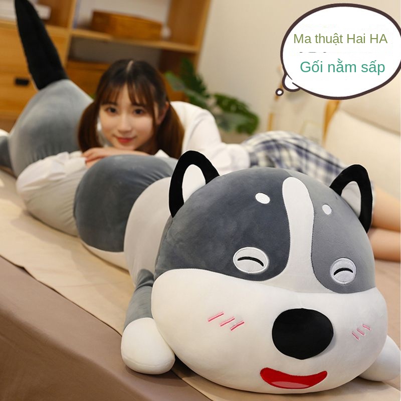 Gối Ôm Nhồi Bông Dài Hình Chú Chó Husky / Khủng Long Dễ Thương Cho Bé Gái