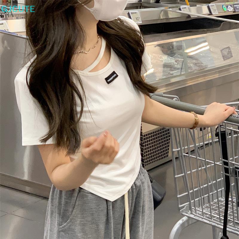 GJCUTE Áo Thun Tay Ngắn Cổ Tròn Màu Trơn Thời Trang Mùa Hè Cho Nữ