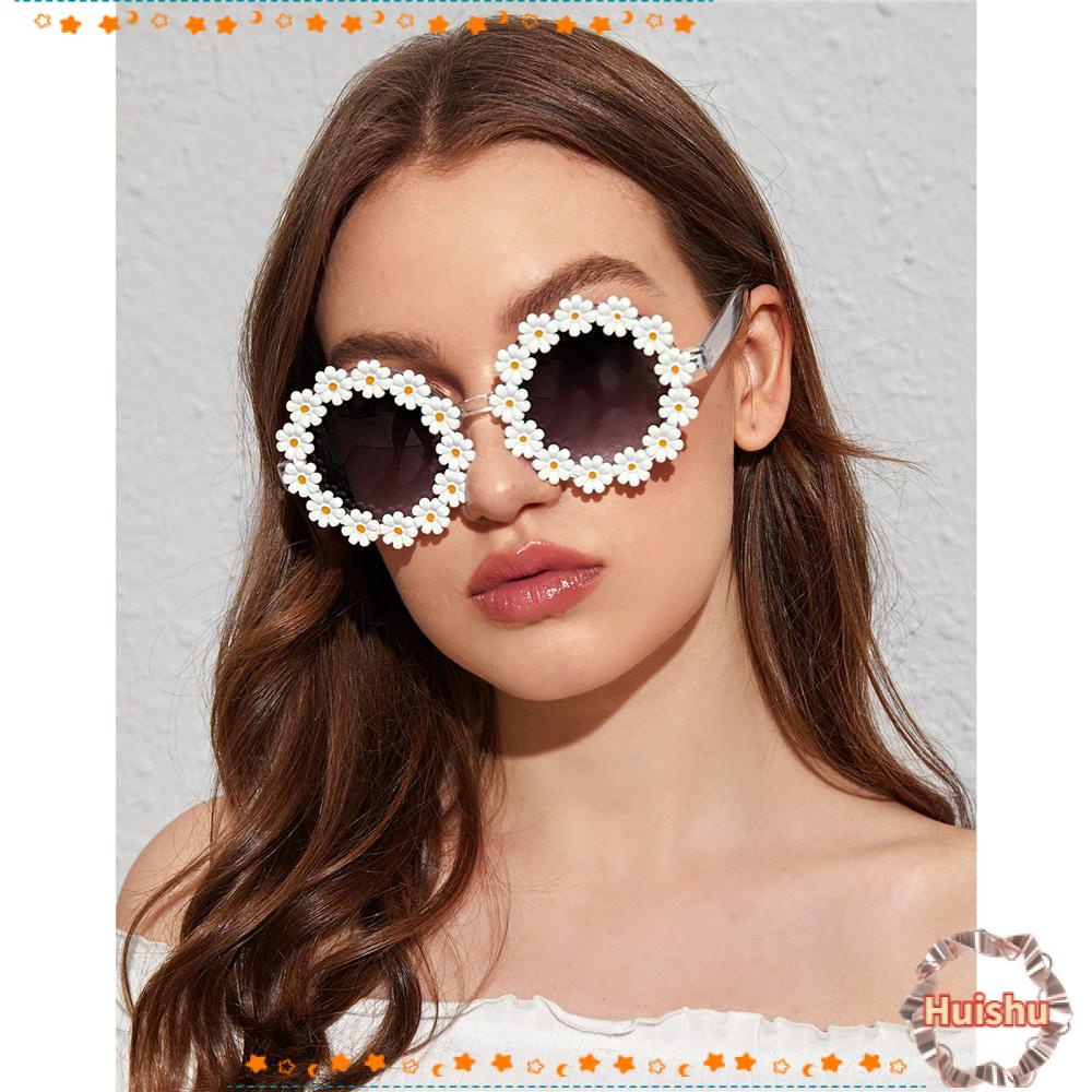 HS Kính Mát Gọng Tròn Hoạ Tiết Hoa Cúc Cho Phái Nữ