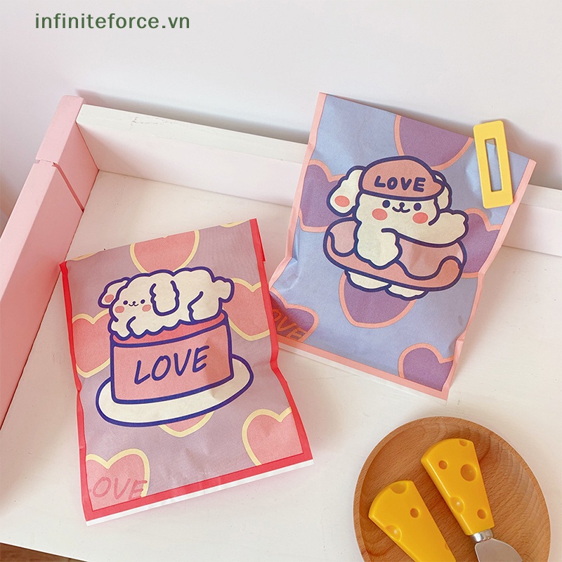 Set 5 Túi Giấy Kraft Đựng Kẹo / Trang Sức In Họa Tiết Hoạt Hình Dễ Thương