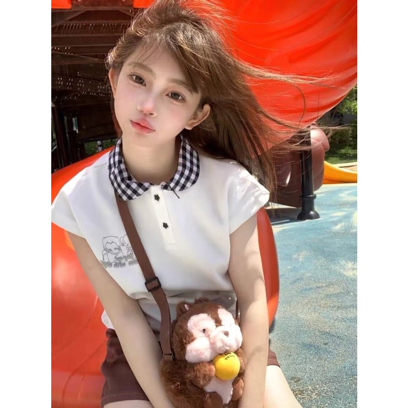 Áo Thun Polo Tay Ngắn Màu Trắng Chất Liệu Cotton Phong Cách Nhật Bản Thời Trang Mùa Hè Xinh Xắn Cho Nữ