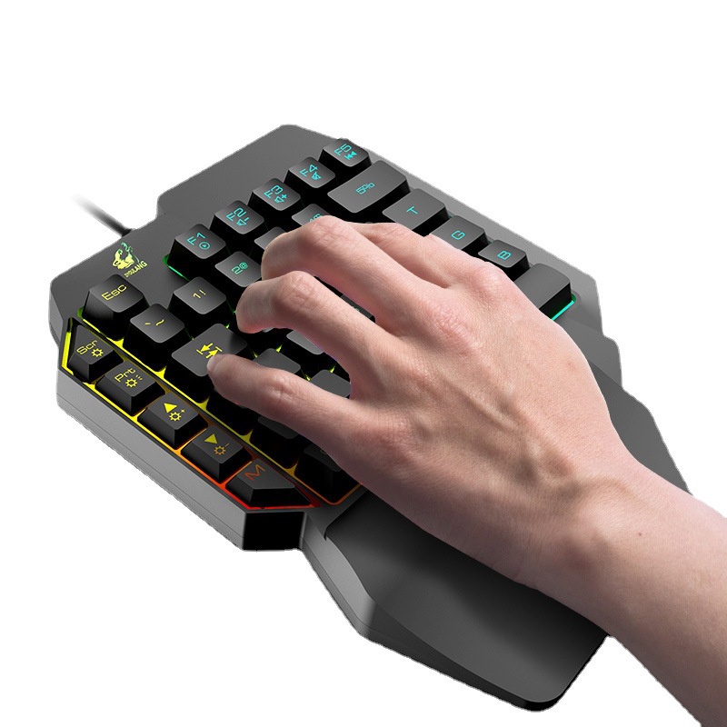 Bàn phím giả cơ một tay   bàn phím chơi game có đèn LED một tay có dây đầy màu sắc