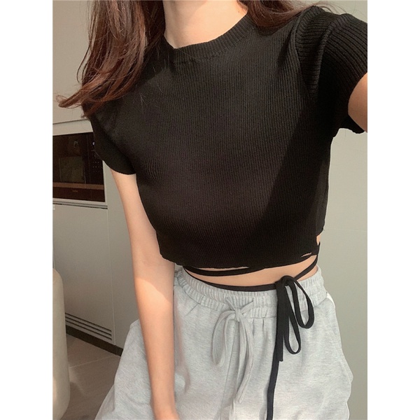 Nzn Áo Crop top Cắt Hở Eo Màu Nhuộm Hàn Quốc Cho Nữ