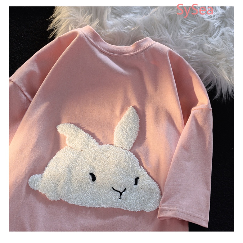 Áo Thun Ngắn Tay Cổ Tròn Họa Tiết Thỏ Đáng Yêu Thời Trang Mùa Hè Hàn Quốc Cho Nữ