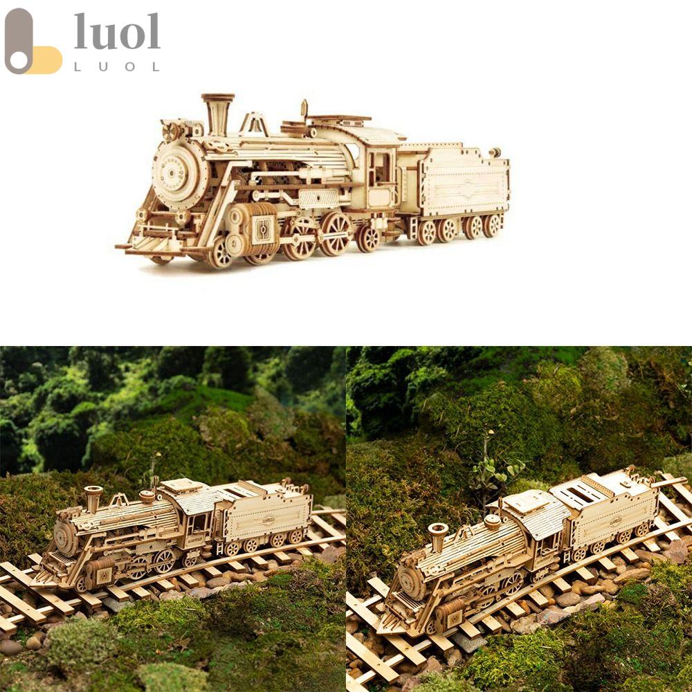 LUOL Bộ Lắp Ghép Mô Hình Tàu Lửa Hơi Nước 3D Bằng Gỗ Cho Trẻ Em