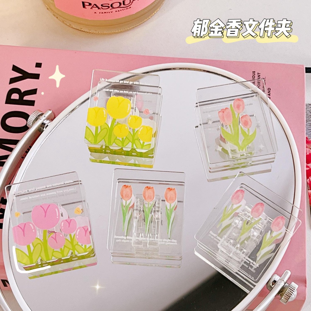 Kẹp giấy mica trong suốt hình bông hoa Tu.Lip KG01 KAMI, kẹp tài liệu