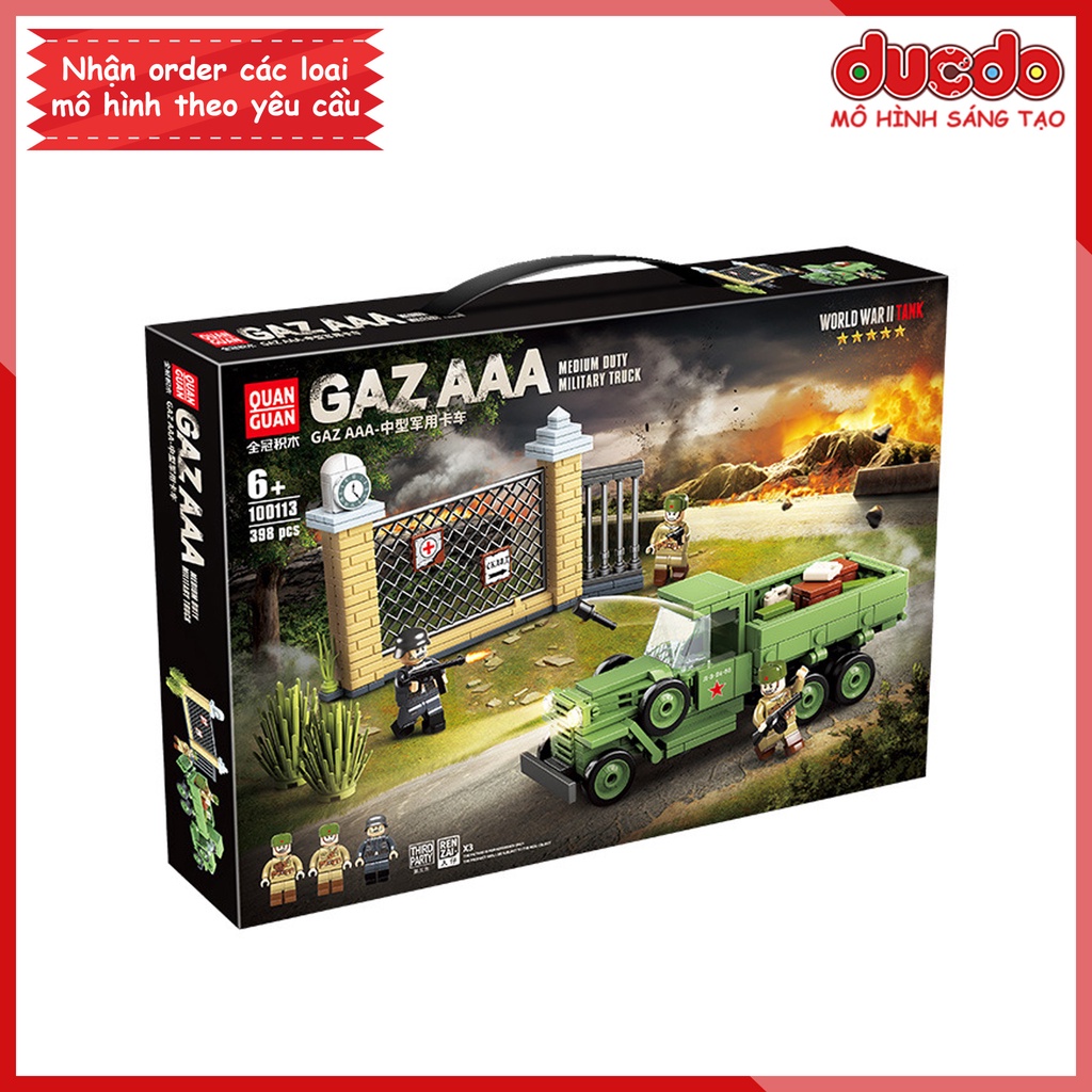 Lắp ghép Xe tải quân sự hạng trung GAZ AAA của Liên Xô - Đồ chơi Xếp hình Mô hình WW2 QuanGuan 100113