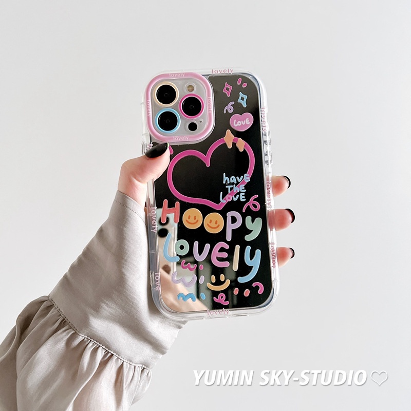 Ốp Điện Thoại Họa Tiết Hoạt Hình Trái Tim Graffiti Tráng Gương Chống Rơi Cho Iphone 14promax 13 11 14pro 13pro 14