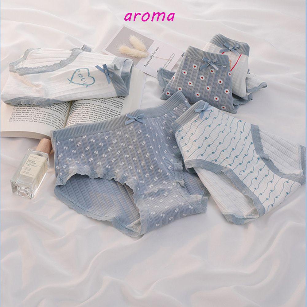 AROMA Quần Lót Cotton Phối Ren Màu Xanh Dương Dễ Thương Cho Bạn Gái