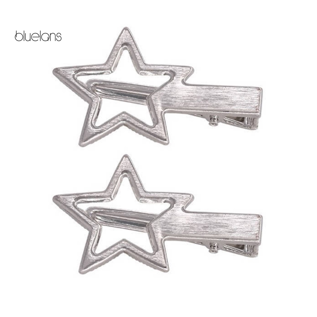 1 Cặp Kẹp Tóc Hình Ngôi Sao Bằng Kim Loại Không Gỉ Màu Trơn Chống Trượt Trọng Lượng Nhẹ