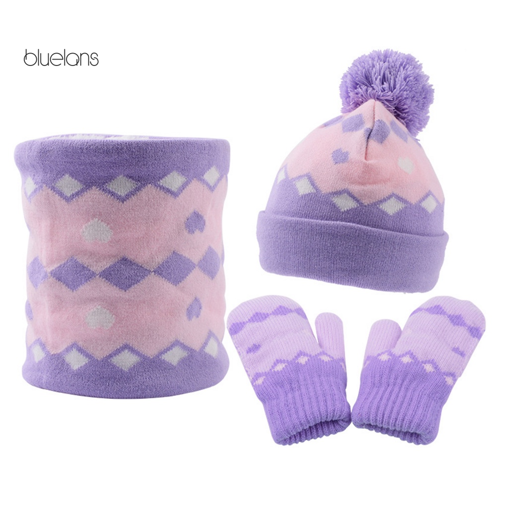 1 Set Mũ Len + Găng Tay + Khăn Choàng Cổ + Găng Tay Bằng Bông Họa Tiết Hình Học Thời Trang Thu Đông Cho Bé 2-6