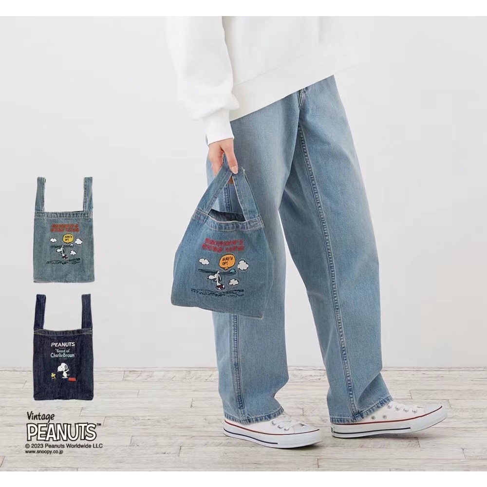 Túi Tote Vải Denim Thêu Hình Snoopy Dễ Thương Sức Chứa Lớn