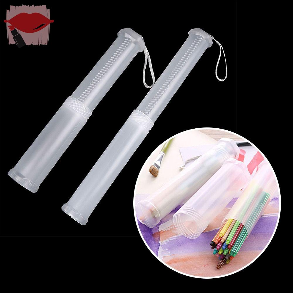 SOFTNESS Bộ 2 Hộp Đựng Cọ Vẽ Bằng Nhựa Trong Suốt Hình Trụ Tiện Dụng Cho Trường Học / Văn Phòng