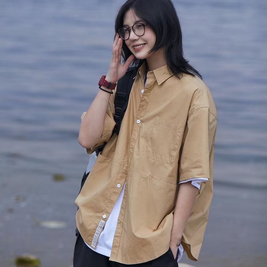 Áo Sơ Mi Lụa Ngắn Tay Dáng Rộng Thời Trang Mùa Hè Nhật Bản Dành Cho Nam