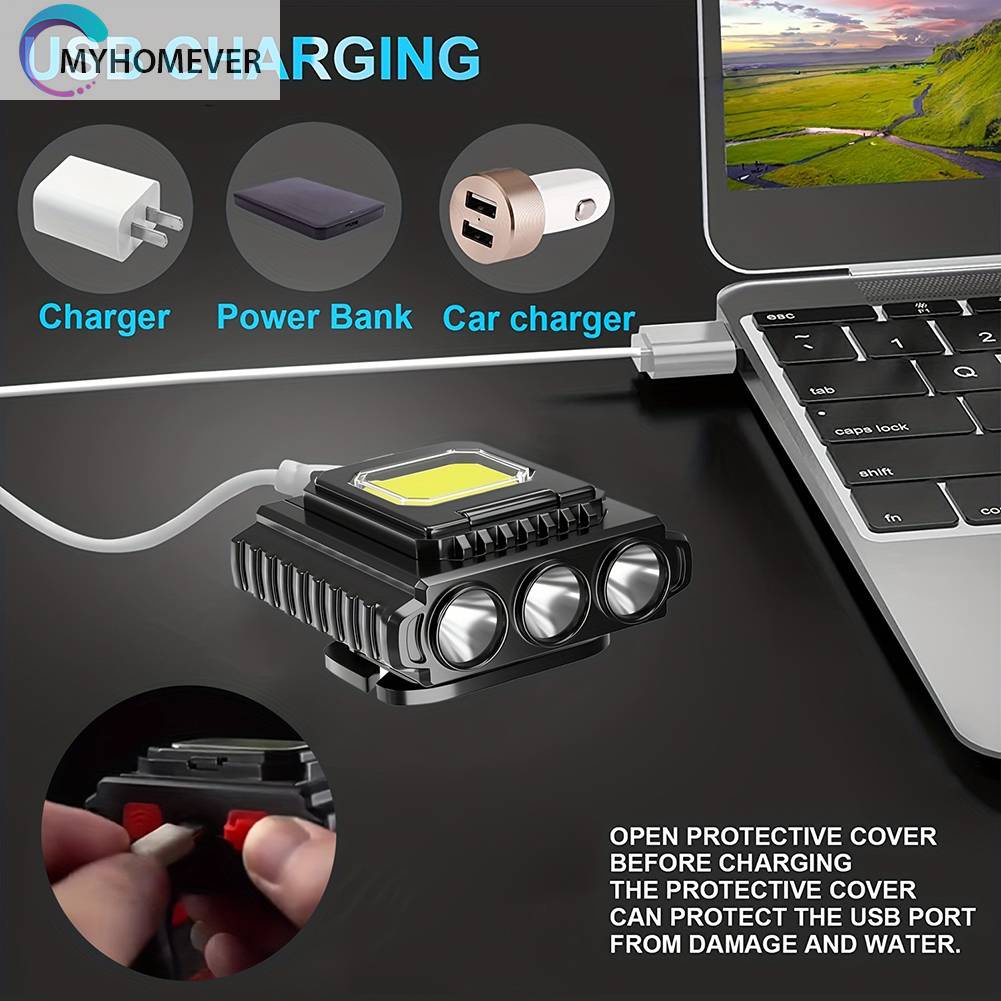 Đèn LED COB Cổng Sạc USB Kẹp Mũ Lưỡi Trai Có Thể Điều Chỉnh Cho Hoạt Động Ngoà