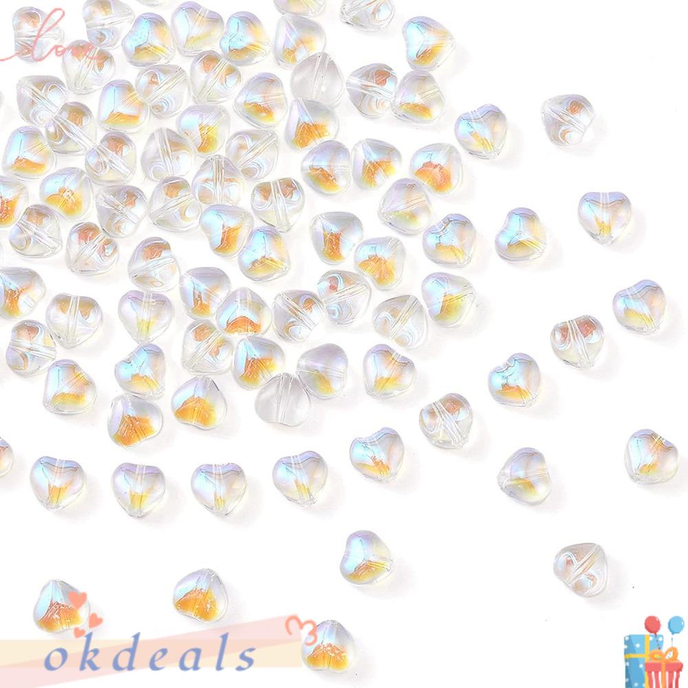OKDEALS Set 100 Hạt Thủy Tinh Trong Suốt Trái Tim 8mm Làm Trang Sức