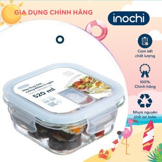 [LIFEMC11M2ADP -12% đơn 250K] Hộp thuỷ tinh vuông Inochi - Nikko 520 ml ( 2 ngăn )