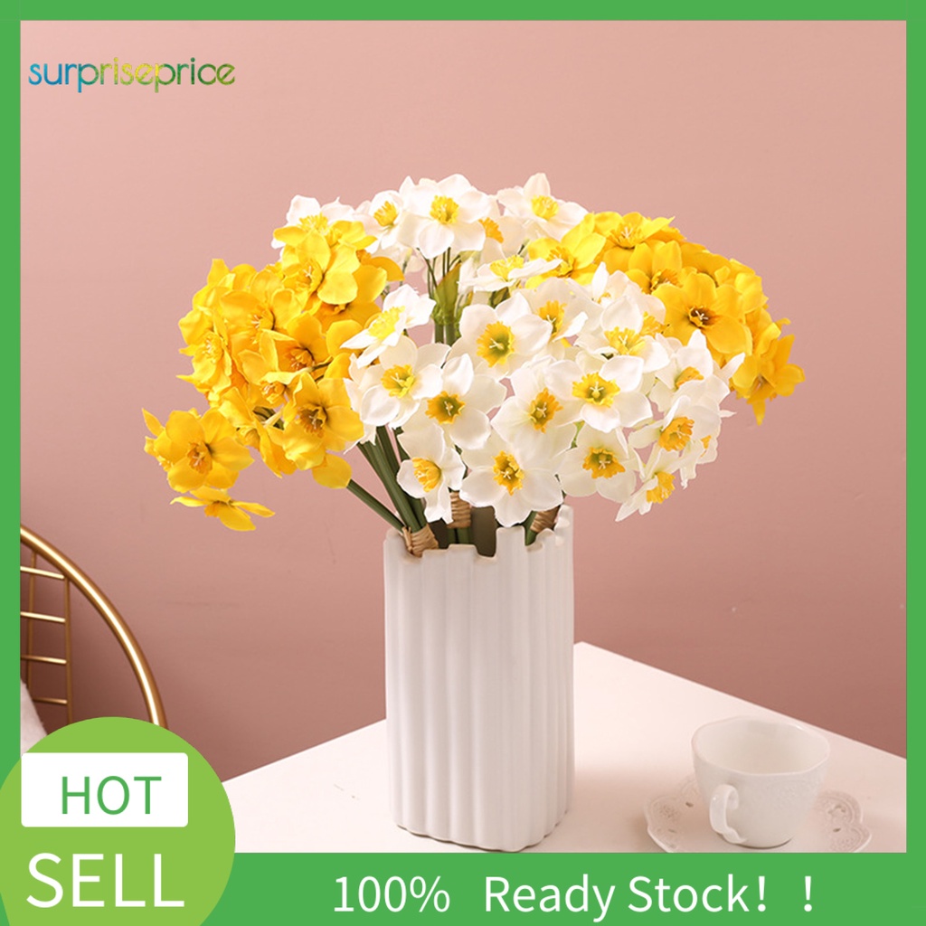 1 Bó Hoa Narcissus Giả Màu Trắng / Vàng Sống Động Dùng Trang Trí Nhà Cửa