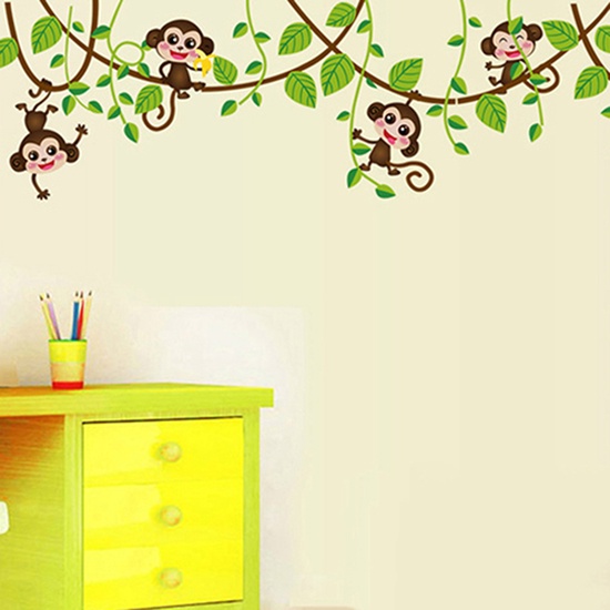 Miếng Dán Tường Hình Chú Khỉ Leo Cây Dễ Thương Trang Trí Phòng Bé