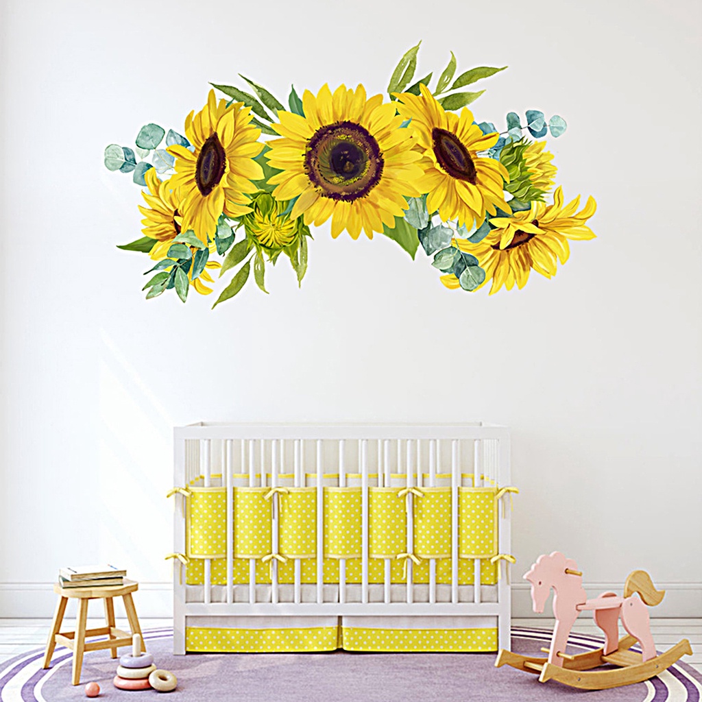 Bộ 2 Miếng Dán Tường Bằng PVC Chống Thấm Nước Hình Hoa Hướng Dương Độc Đáo