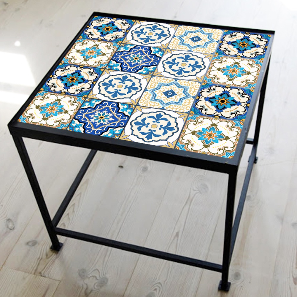 Set 10 Miếng Dán Sàn Nhà Họa Tiết Gạch Men Ma Rốc Trang Trí Phòng Khách / Phòng Tắm