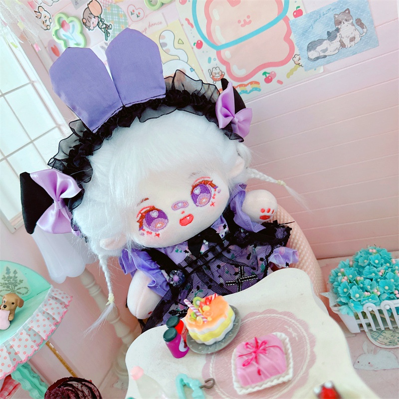 Búp Bê Em Bé Mặc Đầm Tím Vải Cotton 20cm Thiết Kế Dễ Thương