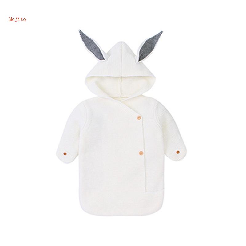 Chăn Quấn Em Bé Bằng Cotton Dệt Kim Hình Tai Thỏ Dễ Thương