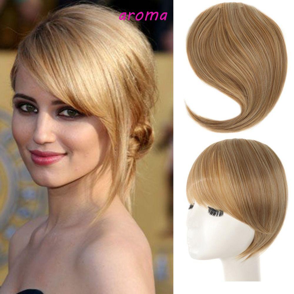 AROMA Tóc Mái Giả Thẳng Dài Màu Nâu Tự Nhiên Có Kẹp Dành Cho Bạn Nữ Mặc Hàng Ngày