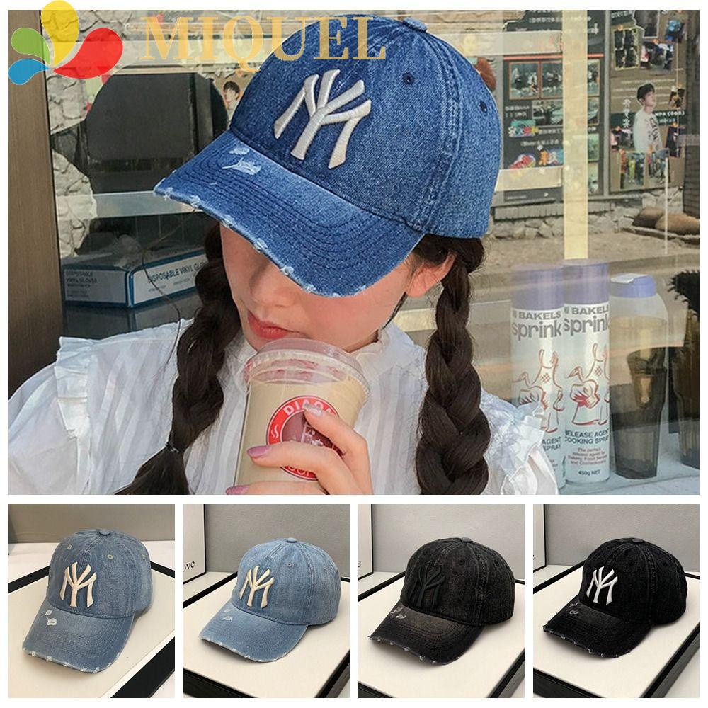 MIQUEL Mũ Lưỡi Trai Denim Thêu Họa Tiết Phong Cách Punk Hiphop Đường Phố